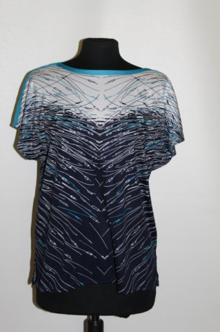Bluza print abstract turcoaz, alb si bleumarin anii '70
