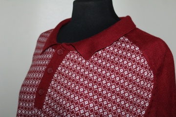 Bluză tricotată vișinie Pierre Cardin – anii ’90, model geometric - Img 5