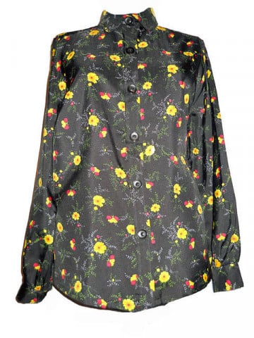 Camasa vintage cu flori galbene pe fond negru anii '60 - '70