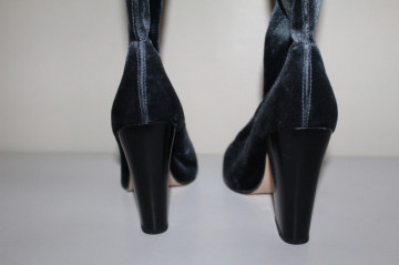 Cizme din catifea peste genunchi – albastru petrol, glam vintage - Img 5