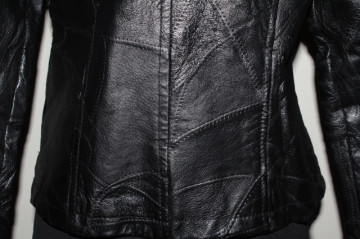 Jachetă patchwork din piele naturală neagră anii 90