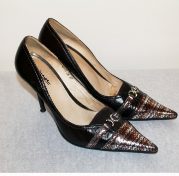 Pantofi de ocazie maro inchis bot argintiu repro anii '50