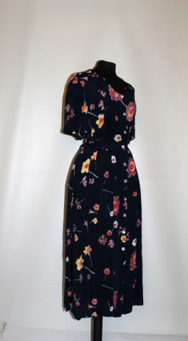 Rochie bleumarin cu print floral – vintage anii ’90, viscose - Img 4
