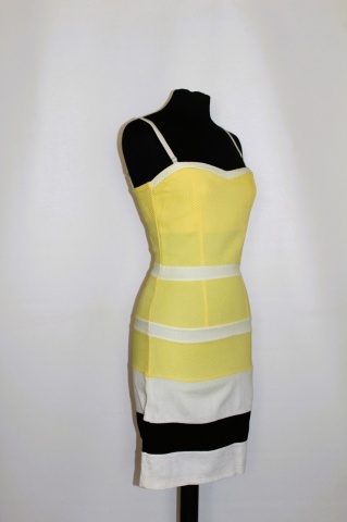 Rochie bodycon Rinascimento – galben, alb și negru, croială fit - Img 6