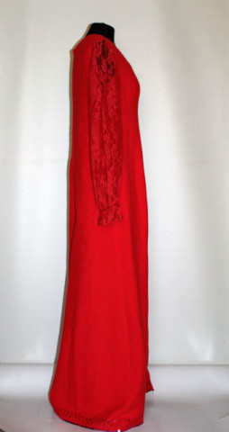 Rochie de seară roșie cu mâneci din dantelă anii 60