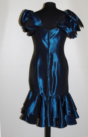 Rochie retro de ocazie albastru metalizat cu funda decorativa anii '80