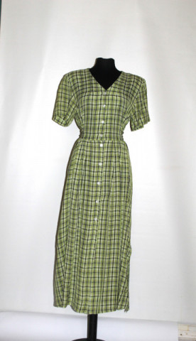Rochie retro Zabaione din viscose și acetat – carouri verde‑acid și negru, anii ’90