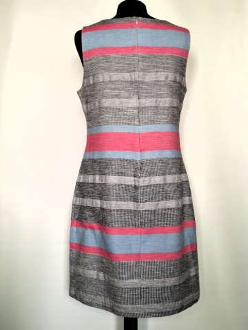 Rochie Rick Cardona repro anii 70, dungi gri, bleu și roz - Img 3