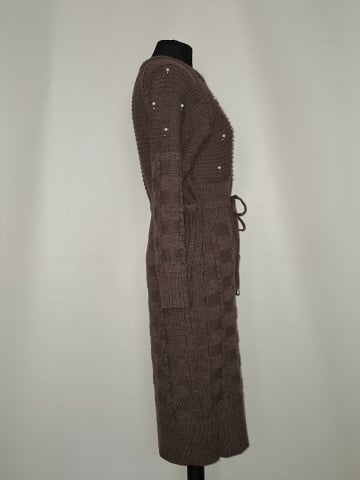 Rochie tricotată maro repro anii 70, broderie și cordon - Img 2