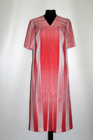 Rochie vintage alb și rosu fusta pliseuri print geometric anii '70