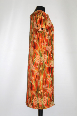 Rochie vintage print floral pictural portocaliu cu verde – anii ’60 - Img 2