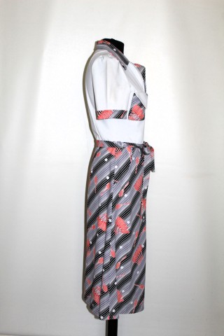 Rochie vintage print rachete de tenis anii ’70 – diolen coral pe gri & negru - Img 2