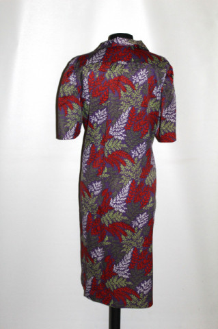 Rochie vintage print vegetal cărămiziu cu violet și oliv – anii ’70 - Img 3
