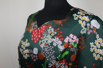Rochie vintage verde smarald cu print floral multicolor – anii ’70 - Img 4