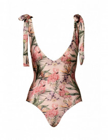 One piece swimsuit bow one the shoulder Flamingo