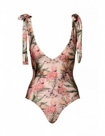 One piece swimsuit bow one the shoulder Flamingo