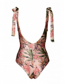 One piece swimsuit bow one the shoulder Flamingo
