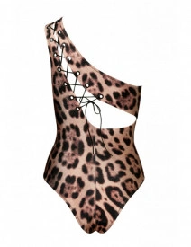 One piece One shoulder swimsuit Leopard - Img 2
