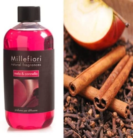 Rezerva de parfum pentru odorizant de camera cu betisoare Millefiori Milano Mela e Canella (Mar si Scortisoara)