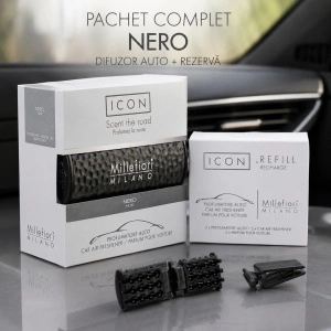 Pachet Millefiori Milano Nero – Odorizant auto + Rezervă Car Icon