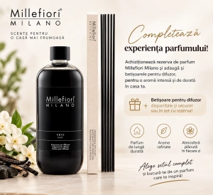 Rezervă Difuzor Millefiori Milano Nero (250 ml)+ set betisoare nehre 45 cm