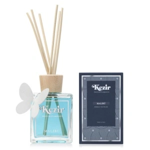 Kezir - Difuzor de parfum din esente si uleiuri naturale cu betisoare din ratan 200 ml - aroma MALIBU