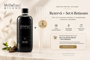Rezervă Difuzor Millefiori Milano Nero (500 ml) + set 6 bete
