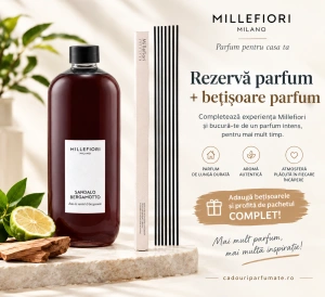 Rezervă Difuzor Millefiori Milano Sandalo Bergamotto (250 ml) + betisoare 45 cm negre