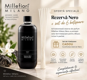 Rezervă Difuzor Millefiori Milano Nero (250 ml) + set 6 betisoare bambus