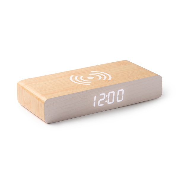 Ceas cu încărcător wireless de 5 W, fabricat din lemn MDF, cu 3 moduri de iluminare