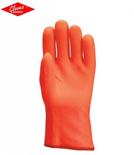 Manusi protectie din bumbac integral dublu-imersat în PVC portocaliu fluo