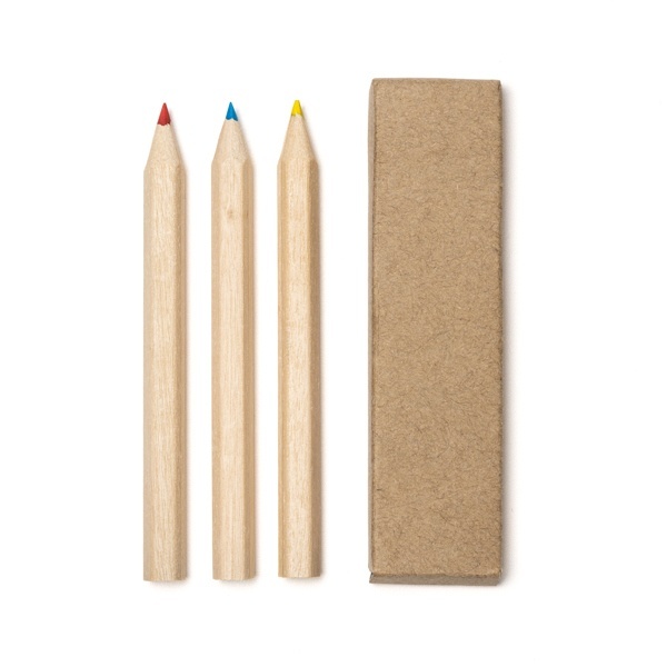 Set de 3 creioane din lemn într-o cutie de carton reciclată