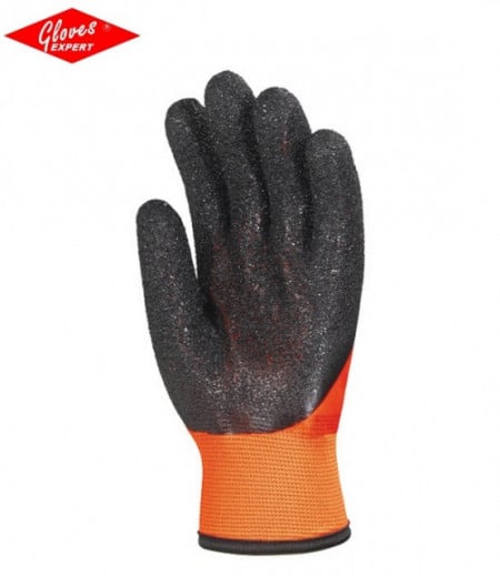 Manusi de protectie,nylon portocaliu fluo de mare vizibilitate, elastice, imersate în PVC negru - INDISPONIBIL