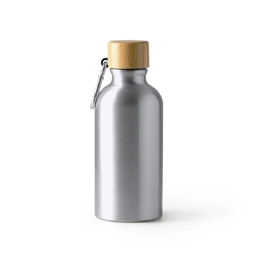 Sticlă din aluminiu cu carabină și capac din bambus