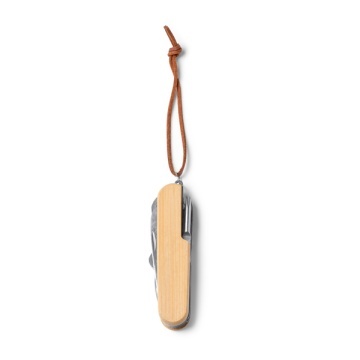 Cuțit multifuncțional cu accesorii din oțel inoxidabil și corp din bambus
