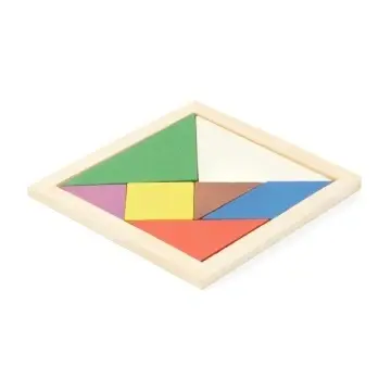 Puzzle Tangram din lemn natural cu 7 piese colorate - Img 2