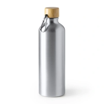 Sticlă din aluminiu cu carabină pentru transport ușor și capac din bambus - Img 2
