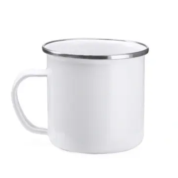 Cană metalică emailată fantastică, cu margine argintie, de 370 ml