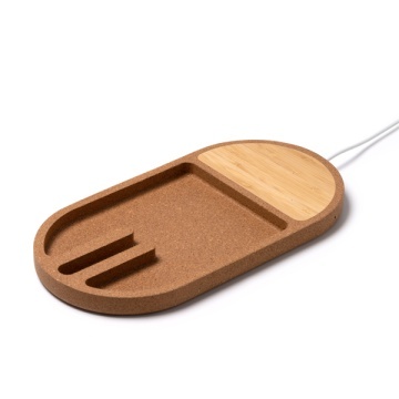 Încărcător wireless din plută și bambus integrat într-o tavă de organizare - Img 2