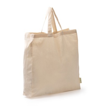 Sacoșă 100% bumbac organic de 120 g/m² cu burduf și mânere întărite, scurte, de 35 cm - Img 2