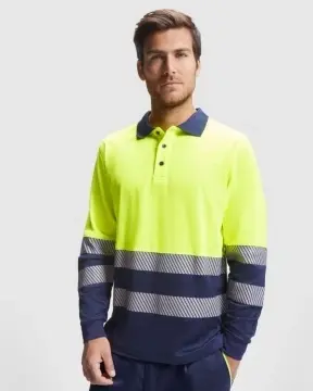 Tricou tehnic polo reflectorizant cu mâneci lungi