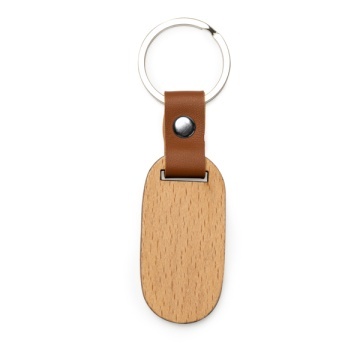 Breloc din lemn natural în două formate, cu finisaje din piele ecologică elegantă - Img 1