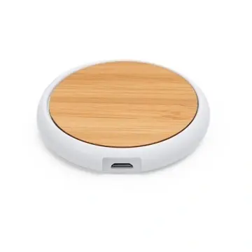 Încărcător wireless din ABS alb și suprafață naturală din bambus 5W - Img 2