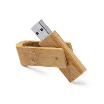 Memorie USB cu corp și clemă rotativă, realizată din bambus natural - Img 2