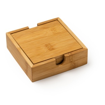 Set de 4 suporturi de pahare din bambus natural, depozitate într-o cutie elegantă din bambus - Img 1