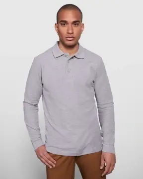 Tricou polo cu mânecă lungă, guler și manșete în canalé 1x1 cu elastan și fantă cu 3 nasturi