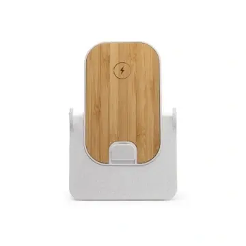 Încărcător wireless cu corp din bambus și bază din fibră de grâu