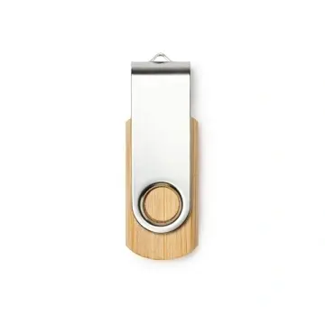 Stick USB cu corp natural din bambus și clemă oscilantă metalică