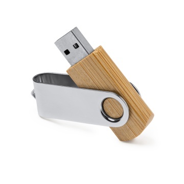 Stick USB cu corp natural din bambus și clemă oscilantă metalică - Img 2