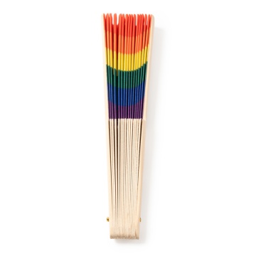 Ventilator manual cu nervuri din lemn și țesătură multicoloră - Img 1